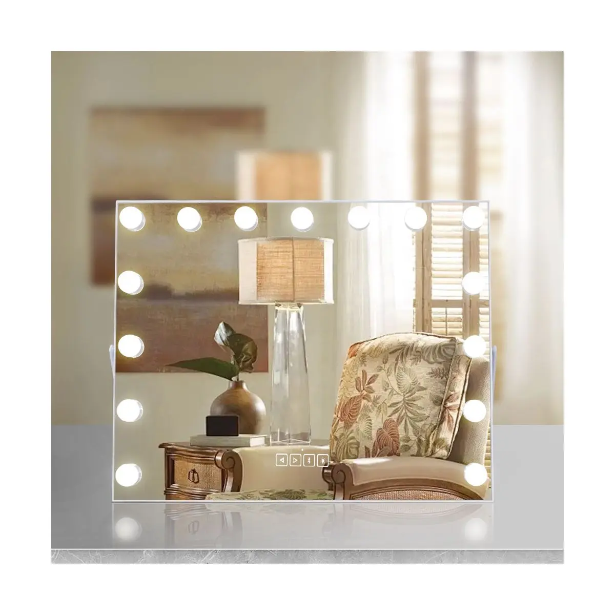 Miroir de courtoisie Table éclairée 58*46cm Miroir de courtoisie Hollywood avec lumières 15 pcs Grande ampoule