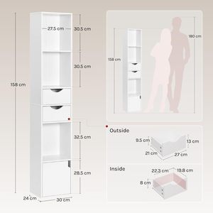 Bibliothèque autoportante avec 2 tiroirs, <span class=keywords><strong>étagère</strong></span> de rangement pour bureau, étude, salon, chambre à coucher, blanc, qualité E1 - Product Image 2