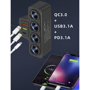 Car Cigarette Lighter <b>Adapter</b> with 4-socket <b>Charger</b> USB Car <b>Charger</b> Power Booster Cable Cigarette Lighter - Product Image 1