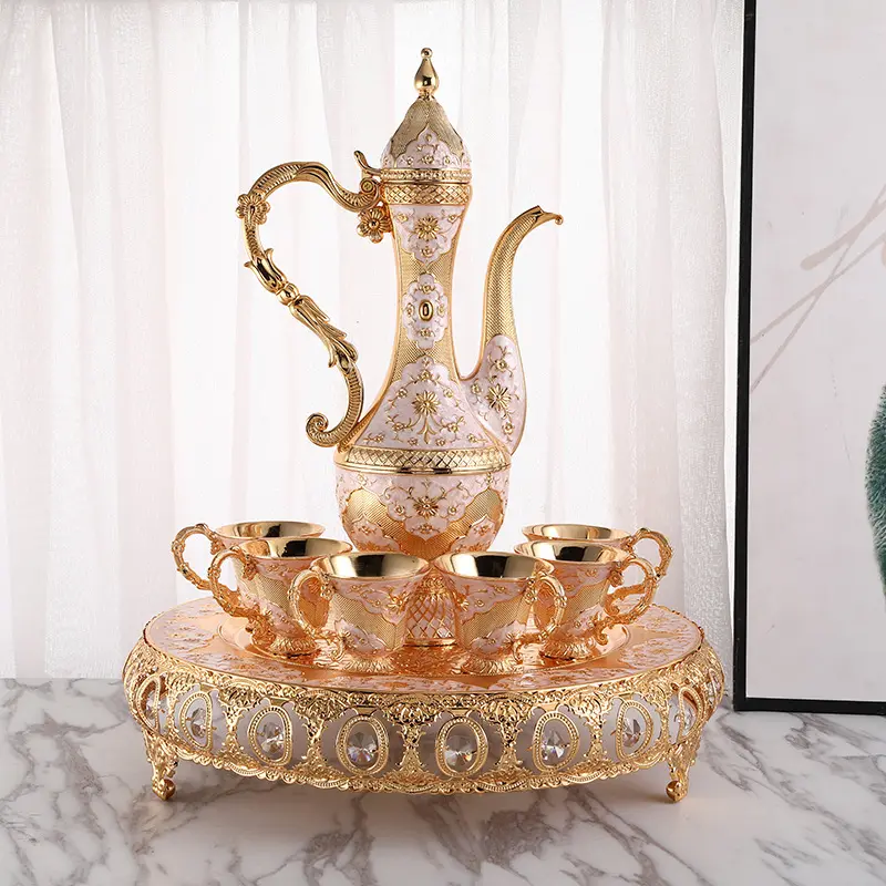 Conjunto de café e chá qian hu, clássico, turco, com bule, inserção de cristal para decoração de casa