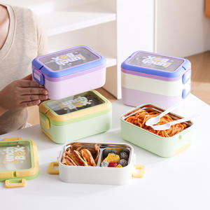 Boîte à bento de style japonais minimaliste, boîte à lunch rectangulaire avec couvercle en plastique pour adultes, conteneur de stockage alimentaire portable de haute qualité - Product Image 1