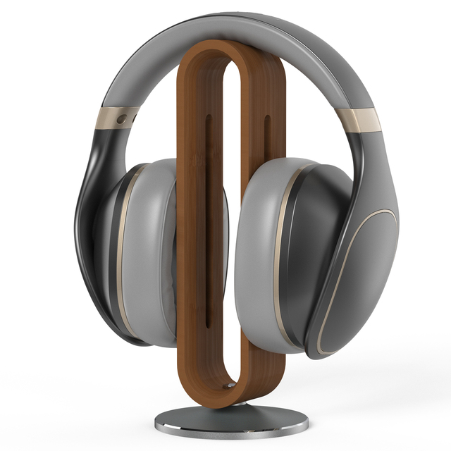Wooden Headphone Stand Holder for Desk U-Shaped Arc Design Aluminum Alloy Base Gaming Headset Bracket for Sennheiser Bose Beats