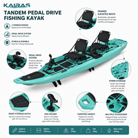 Kayak de pêche tandem à pédales de 4,5 m en HDPE, double siège, avec porte-canne pour la pêche en plein air