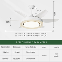 Ventilateur de plafond moderne avec moteur à courant continu, 6 vitesses, télécommande intelligente, lampe de plafond, lustre, ventilateur de plafond avec lumière LED à intensité variable