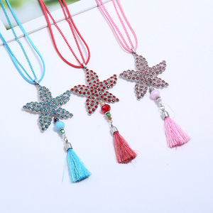 Colar de Suéter com Pingente de Estrela-do-mar e Franjas para Mulheres, Liga de Prata Antiga, Longo Estilo Boho, 6 Cores - Product Image 2