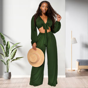 Nuevo Diseño, Ropa de Talla Grande para Mujer, Formal, para Salir, de Color Sólido, Pantalón de Pierna Ancha, Conjunto de 2 Piezas, a la Moda - Product Image 6