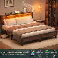 Cadre de lit king size moderne avec tête de lit rustique en MDF et plateforme métallique robuste pour hôtels, appartements et entrepôts