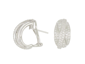 Boucles d'oreilles créoles en or blanc 18 carats, serties de diamants pavés multicouches, bijoux de luxe, hypoallergéniques, accessoires pour femmes - Product Image 3