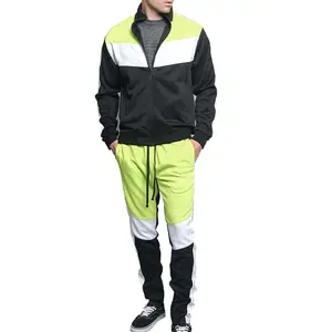 OEM कस्टम sweatsuit पॉलिएस्टर त्रि रंग अवरुद्ध लड़कों streetwear स्लिम फिट mens जिम tracksuit