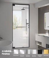 Cabine de douche en verre dépoli sur mesure pour hôtel, avec porte à charnière en alliage d'aluminium poli, finition satinée noire