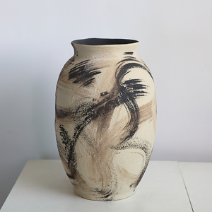 Grand vase en argile texturée fait main, <span class=keywords><strong>peinture</strong></span> abstraite à l'encre, poterie pour plantes séchées, ornement d'intérieur - Product Image 6