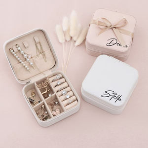 Estuche de Viaje para Joyas, Organizador de Anillos, Caja de Regalo Cuadrada, Diseño Sólido, Bolsa de Cuero con Cremallera, a la Moda, para el Día de San Valentín - Product Image 3