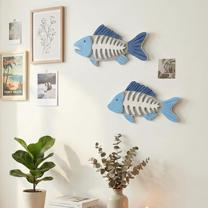 Mediterranean Style 3D Fishbone <b>Wall</b> Hanging Blue White Home <b>Decor</b> For Living Room Entryway Ocean Theme - Product Image 2