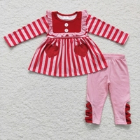 Girl's Valentine's Day Love Pink Stripe Two-Piece Casual Spring Summer Suits