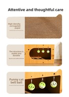 Centre d'activités complet pour chat de grande taille, écologique, durable, en carton, avec 3 jouets suspendus |   Jeu et griffoir tout-en-un