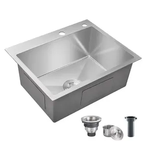 TM2522 Kitchen Sink Factory 25 Inch 18 Gauge 16G 20G Topmount Steel Sink Handmade Stainless Steel Sink