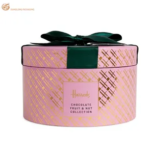 Caja de regalo de embalaje de tubo de papel redondo de lámina de oro con bordes planos personalizados de alta calidad para embalaje de chocolate de panadería