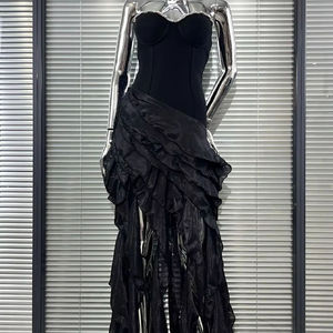 Nuovo Abito <span class=keywords><strong>da</strong></span> <span class=keywords><strong>Sera</strong></span> Elegante Stile Celebrità Senza Spalline con Scollo a V e Schiena Scoperta, con Volant e Motivo Floreale, Maxi in Pizzo Naturale XS - Product Image 1
