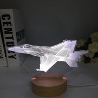 Lampe de table LED 3D en bois à illusion Lampe de bureau changeante colorée Veilleuses d'avion pour chambre à coucher Décoration de chambre à coucher Plug-In
