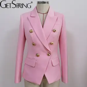 GETSPRING — manteau rose grande taille pour femme, veste style Vintage, costume avec Double boutonnage, mode printemps 2021