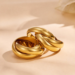 18K Gold Plated High Polished <b>Plain</b> Band <b>Ring</b> Anti Fade Stainless Steel Finger Jewelry For Women - Product Image 2