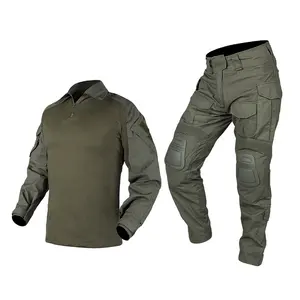 IDOGEAR 남성 G3 레인저 녹색 야외 위장 의류 무릎 패드 팔꿈치 패드가있는 전술 BDU 전투 유니폼