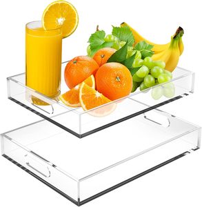 Wholesale <strong>Large</strong> Rectangle Clear Acrylic Serving <strong>Tray</strong> with Handles Breakfast Decorative Organizer for Coffee Table - Product Image 3