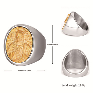 Bague de mode en acier inoxydable pour homme, style Hip Hop Punk Gothique Religieux Chrétien Catholique, motif portrait et symbole de foi, vente en gros fabricant - Product Image 3