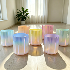 Set di Ciotole Sonore in Cristallo di Quarzo <span class=keywords><strong>Alchemico</strong></span> per Terapia del Suono HF, Ciotole Sonore in Cristallo Aurora con Colori Chakra Sfumati per Meditazione - Product Image 2