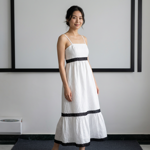 <b>White</b> Spaghetti Strap Slim Woven Cotton Lining Midi <b>Dress</b> A-Line Casual Summer Linen <b>Dress</b> - Product Image 1