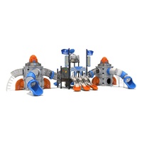 Équipement de terrain de jeux extérieur de grande taille (15 m) sur le thème de la fusée spatiale avec logo personnalisé, toboggan pour enfants commercial pour parc d'attractions, école