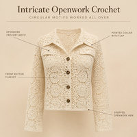Veste en crochet personnalisée OEM ODM pour femme, cardigan ajouré en maille, vêtement d'extérieur en dentelle ajourée, manches longues boutonnées, usage quotidien
