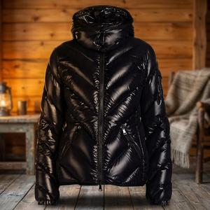 Black Hooded Puffer <b>Jacket</b> <b>Men</b> Winter <b>Down</b> <b>Filled</b> Windproof Casual Zipper Closure Slim Fit Regular Length Solid Color - Product Image 5