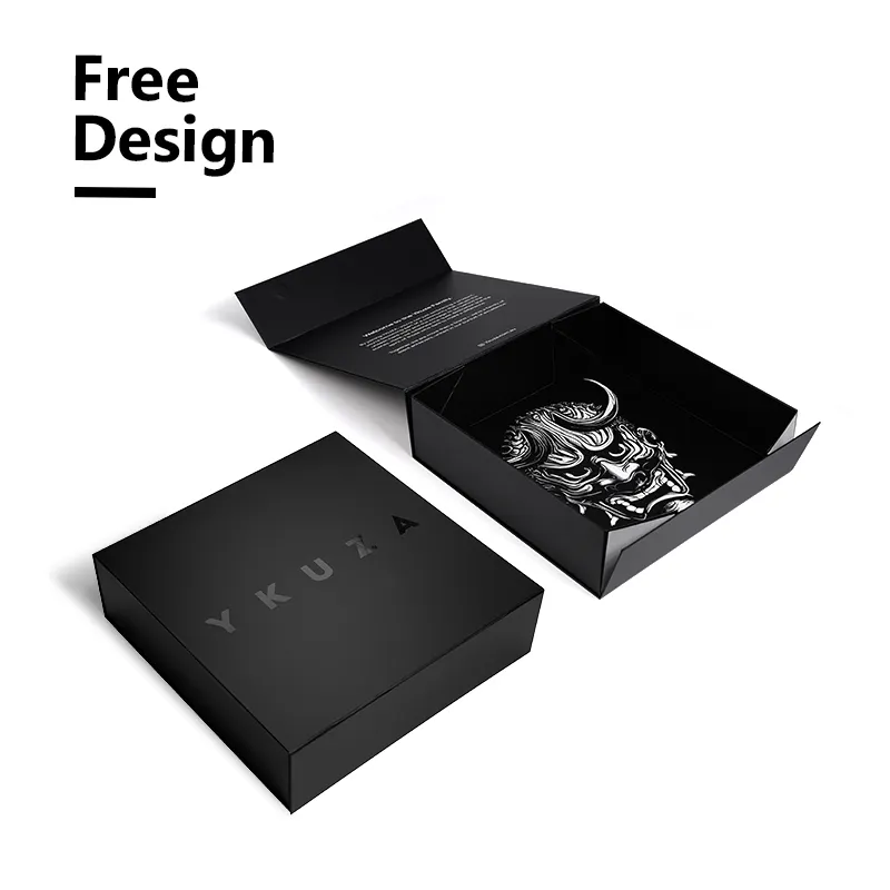 環境にやさしい黒の高級ギフト包装ボックス硬質段ボールカスタマイズされたプリントデザイン紙パッキングジャケットHoo用折りたたみ式ボックス