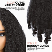 Cheveux synthétiques tressés Yaki Afro V Part, bouclés crépus, demi-perruque à clipser pour femmes noires, résistants à la chaleur, bonnet ajustable, boucles rebondissantes