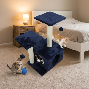 Árbol para <span class=keywords><strong>Gatos</strong></span> Moderno de Lujo de Madera Maciza, <span class=keywords><strong>Torre</strong></span> Azul de Peluche para Escalar y Rascar, Cama y Casa para <span class=keywords><strong>Gatos</strong></span> con Rascadores de Sisal - Product Image 2