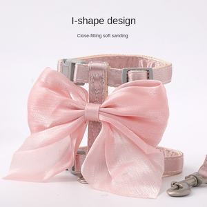 Tali traksi kucing dan anjing mode nilon anti-pecah berbantalan Tao sutra cerah tali traksi berbentuk I pita besar - Product Image 3