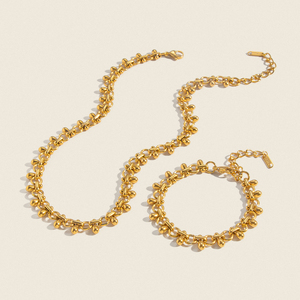 X&L Diskon Besar <span class=keywords><strong>Set</strong></span> Kalung/Gelang Manik-manik Chunky Buatan Tangan Perhiasan Hadiah Trendi Baja Tahan Karat Berlapis Emas 18K untuk Wanita - Product Image 1