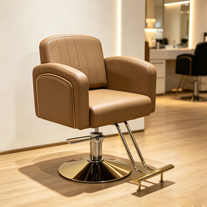 Fauteuil de barbier inclinable robuste avec pompe hydraulique, base dorée inclinable à 180°, hauteur réglable, ergonomique, pour salon de coiffure - Product Image 2