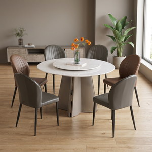Modern Round <b>Marble</b> Dining Table Set with Rotatable <b>Top</b> and 6 Seats Minimalist Design Home Furniture - Product Image 4