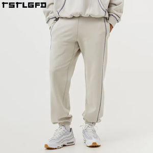 Custom Loose 100% Organic Cotton Wide Leg Pants French Terry Washed Straight Trackpants Contract Stitch Sweatpants - Product Image 4