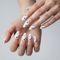 Faux ongles en amande à presser, base blanche avec motif étoile noire, réutilisables, pour salon de manucure, vente en gros