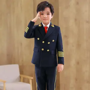 Kinderpak Jongen Kapitein Uniform Piloot Vluchtjurk Student Catwalk Refrein Kostuum