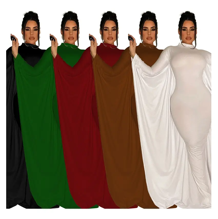 Gaun maxi wanita fashion Islami mewah gaun cocktail cuffed lengan kelelawar dubai jubah rajut jalabiya abaya hitam pakaian gaya baru