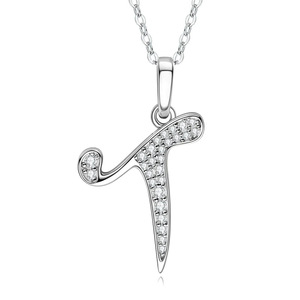 Collana con Ciondolo Lettera T in Argento Placcato Rodio con Incastonatura di Cristalli, Catena a Maglia Classica, Stile Unisex per Uso Quotidiano - Product Image 1