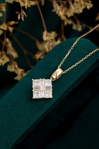 Collier en or massif 14K 18K avec diamants de laboratoire taille princesse et baguette CaiMao – Bijoux fins pour anniversaire, mariage, fête, fiançailles - Product Image 3