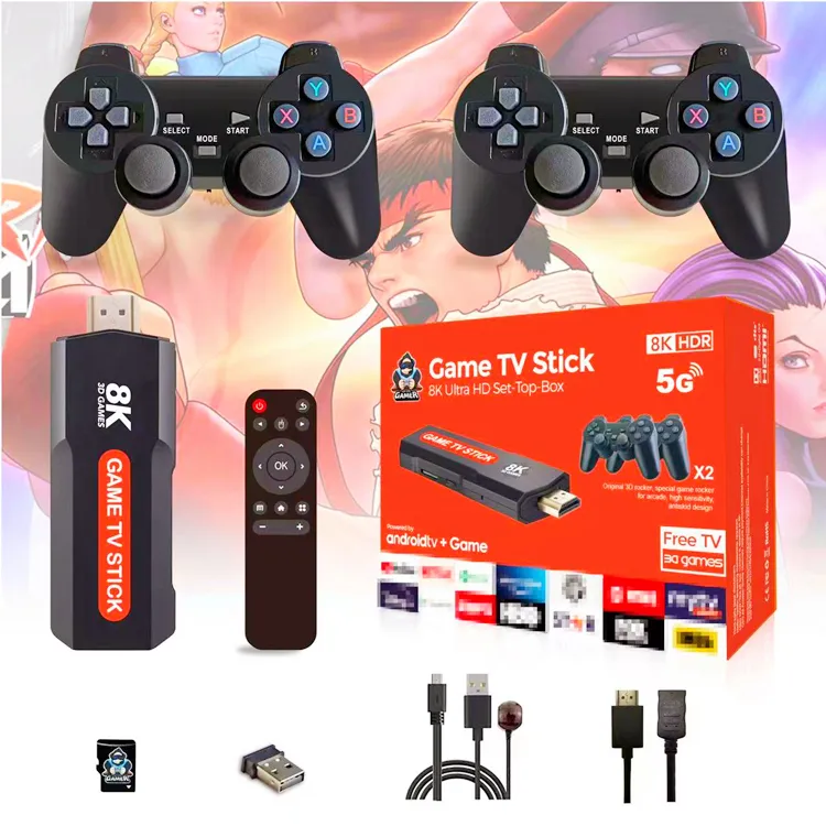 X2 cộng với M8 2.4G TV Video game console 2.4G đôi không dây điều khiển chơi game Stick 4k 30000 trò chơi 64GB Retro game console