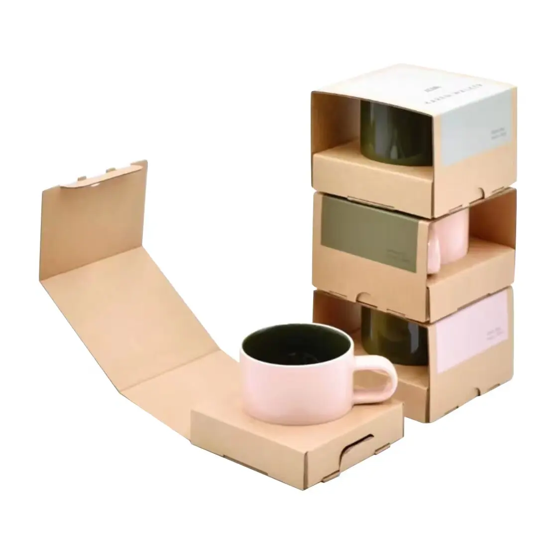 Cartón reciclable Kraft cajas de envío Taza de cerámica cuchara resto productos caja de embalaje con inserto personalizado