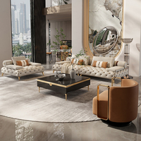 Luxuriöses Echtleder-Sofa im Italienischen Stil Amerikanischer Wohnzimmer-Sofa mit Geraden Schnallen Großes Möbelset