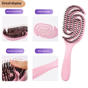 Peine Giratorio de Paja de Trigo con Mango Antiestático y Antideslizante para Peinar Cabello Rizado y Voluminoso, Portátil, para Masaje y Alisado - Product Image 3
